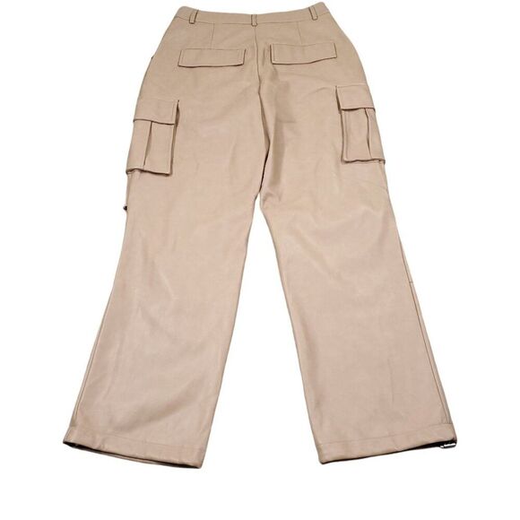 7 For All Mankind Faux Vegan Leather High Rise Straight Cargo Pants Tan Small - Picture 2 of 14